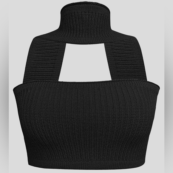 Womens|Knit Halter Crop Top|Medium M|Black|Stretch - Picture 8 of 11